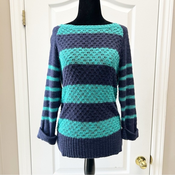 Ricki’s Striped Blue Teal Sweater Lightweight Cotton Open Weave Size Small - Picture 14 of 14